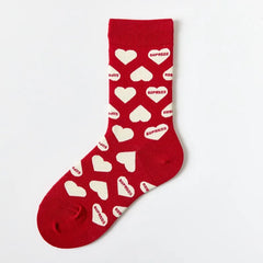 New Women Socks Cute Love With Heart Print Sock Cotton Harajuku Vintage Happy Female Dots Heart Kawaii Sox White Pink Crew Sock
