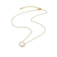 14K Gold Plated Stainless Steel Necklace Woman Five Leaf Petals Double