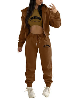 Autumn and Winter New Fleece Hoodie Letter Print Hooded Women's Suit