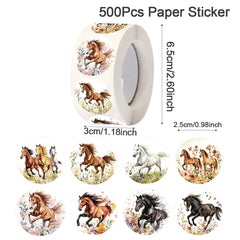 500pcs Horse Themed Round Stickers Gift Sealing Decals DIY Scrapbook Notebook Phone Stickers Holiday Decoration Supplies Gifts