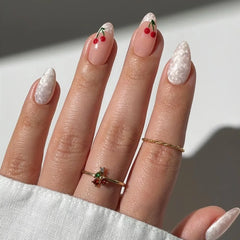 3D Lemon Blue White Striped French Nail Art Summer Chic Short Round False Nails Detachable Finished Fake Nails Press on Nails