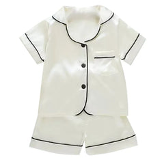 Boys Girls Ice silk satin Cartoon printing Tops Pants Set home Wear Children's pajamas set Baby suit Kids Clothes Toddler