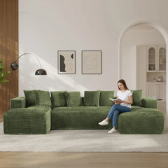 131" Oversized Cloud Boneless Couch Sofa with Chaise, Black, Custom