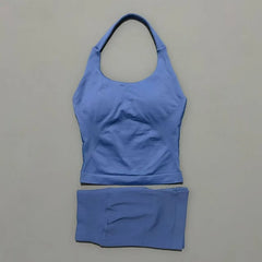 2 Pieces Shorts Yoga Set Women Backless Halter Tops High Waist Seamless Shorts Gym Suit Fitness Sportswear Workout Sets