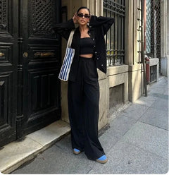 Autumn Cotton and Linen Pant Sets Women Fashion Long Sleeve Shirts