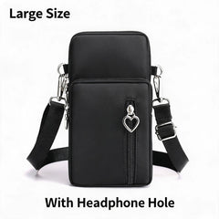 Waterproof Nylon Mini Crossbody Phone Bag for Women Heart Metal Zipper Multi Compartment Shoulder Arm Bag Phone Purse Wallet