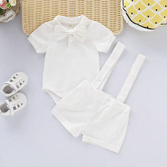 Mini Gentleman Outfit Newborn Baby Boy Formal Costumes Short Sleeve Shirt With Bow + Romper Short Pants Summer Fashion 2 Pcs Set