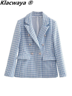 Klacwaya Blazer Women Shorts Sets Woman 2 Pieces Chic Office Lady Suit Skirt And Jacket Plaid Female Suits
