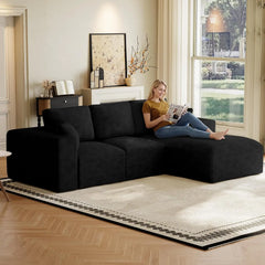 109" L-Shaped Cloud Boneless Couch Sofa with Chaise, Black, Custom