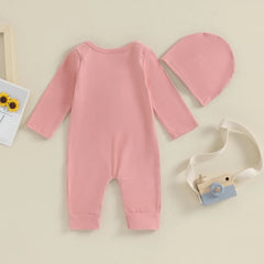 VISgogo 2 cs Newborn Rompers Spring Autumn Baby Girl Clothes Floral Cotton Blend  Jumpsuit Overall + Hat Suit for 0-18 months