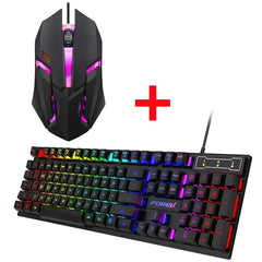 Kebidumei™ 104-Key Backlit Mechanical-Feel Wired Gaming Keyboard & Mouse Set – 3-Color Rainbow Backlit, Waterproof, Laser-Engraved Floating Keycaps, USB, PC & Laptop | FlipStylez LLC®