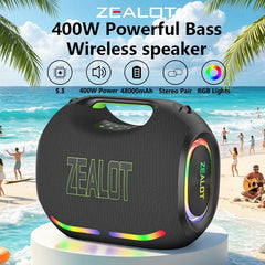 ZEALOT-ZE21 400W Big Power Wireless Bluetooth Peaker Outdoor Portable 48000mAh Long Battery With RGB Color Lights TWS Subwoofer High Volume Waterproof Bluetooth Speaker