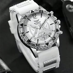 Business 2PCS Men's Fashion casual Luxury Silicone Band Diamond Quartz Bracelet Wrist Watch set（Box Not Included ）