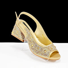 QSGFC 2024 Rhinestone Design INS Hot Sale New Arrivals African Shoes and Bag Set in Green Color Open Toe Comfortable Women Heels