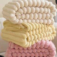 Ultra Soft Faux Rabbit Fur Throw Blanket Warm Plush Striped Blankets Conditioning Quilt Fluffy Throws for Couch Chair Sofa