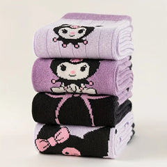4 Pairs of High-Quality Cartoon Anime Character Pattern Women's Straight Socks Comfortable Soft and Casual Women's Socks