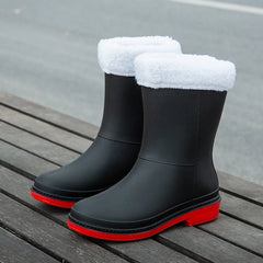 Rubber Shoes for Women Fashion Mid Calf Boots Comfort Waterproof Rain Galoshes Woman Work Garden Gum Boots Offers