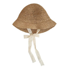 Fashion Lace Baby Hat Summer Straw Bow Baby Girl Cap Beach Children Panama Hat Princess Baby Hats and Caps for Kids 1PC