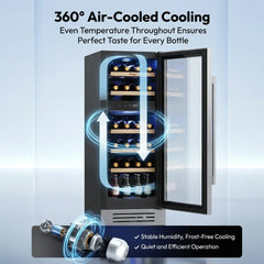 Wine Fridge Cooler 12 Inch Wine Fridge Hold 17 Bottles, Wine Refrigerator Glass Door Built-in Wine Storage Cabinet For Home Kitchen Bar
