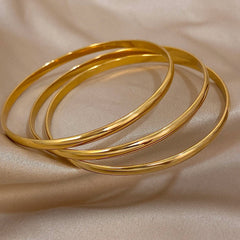 3pcs Glossy 18K Gold Plated Stainless Steel Bangle Bracelet for Women