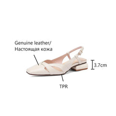 NEW Summer Women Sandals Square Toe Low Heel Women Shoes Genuine Leather Shoes for Women Concise Cover Toe Plus Size Sandals
