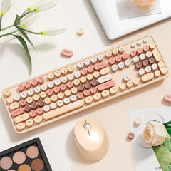 MOFii Sweet Wireless Keyboard Mouse Combo, Milk Tea Gradient Retro Round Keyboard, Silent for Women, US QWERTY