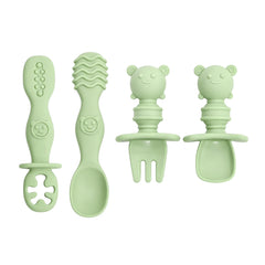 4pcs Silicone Spoon & Fork Set Long & Short Handles for Different Feeding Needs Baby Self-feeding Training Baby Birthday Gift