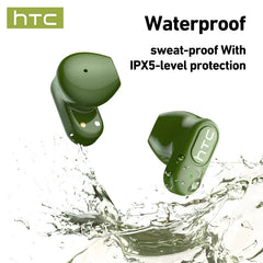 HTC NE51 Bluetooth Earphones TWS Mini EarBuds Sports Wireless Headphones Smart Noise Reduction Earbuds Green Black
