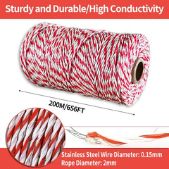 200M Heavy Duty Electric Fence Polywire,High Conductivity Steel Wire Rope for Farm,Horse, Cattle and Garden Fencing