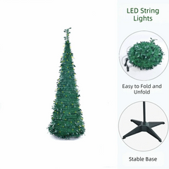 Pre-Decorated Pop-Up Christmas Tree Warm White Lights Gold Ornaments Folding Christmas Tree Easy Assembly Space-Saving