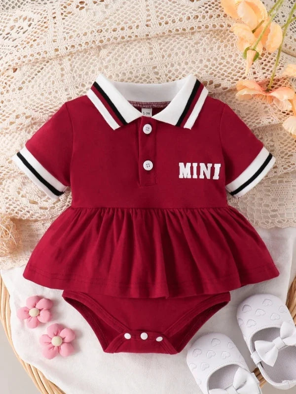Baby Girl Red Polo Dress Set, Short-Sleeve 