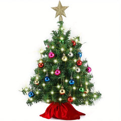24''/2FT Mini Christmas Tree Tabletop Set with Clear LED Lights Artificial Mini Christmas Tree with Star Treetop and Hanging Ornaments, Best DIY Xmas Decorations (Storage Bag Included)