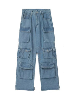 Y2K Cargo Jeans Women's Baggy Wide Leg Multi-Pocket Fashion Denim Pants Harajuku Streetwear Female Vintage Loose Casual Pants