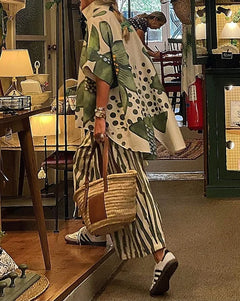 2 Piece Sets Women Summer Print Loungewear Long Pants Sets Vintage