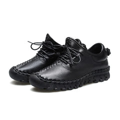 Handmade Genuine Leather Women Shoes Fashion Casual Sneakers Retro Flats Ladies Lacing Loafers Breathable Vulcanized Shoes
