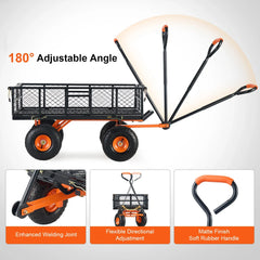 SucceBuy Garden Cart Sturdy Metal Utility Wagon with Simple Assembly Versatile Dump Cart Wheelbarrow with 400/880lbs Capacity