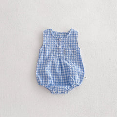 Summer Baby Girls Sleeveless Romper  Plaid Newborn Baby Bodysuit  0-2 Years Old Infant Jumpsuit