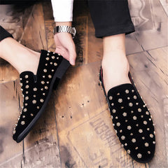 Trendy New Wedding Dress Rock Punk Rivet Suede Leather Shoes For Men Driving Loafers Prom Homecoming Party Footwear Zapatos