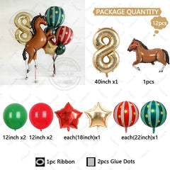 12pc Giant Race Horse Striped Star Balloons with 1-9 Cream Number Balloon for Cowboy Animal Theme Birthday Farm Party Decoration