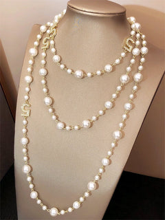 Long Pearl Letter Multi layered Tassel Sweater Chain Necklace Jewelry For Women
