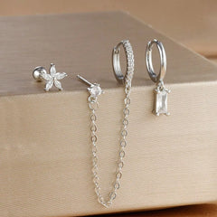 3PCS Set Stainless Steel Crystal CZ Butterfly Ear Stud Earring Gold