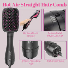 2 in 1 Hot Air Comb, with High-Speed Ion Airflow, Use Air to