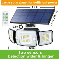 Intelamp Long-Lasting 6000mAh Outdoor Solar LED Light With Large Solar Panel Two Sensors 2.7M Cable Wall Lamp Garden Street