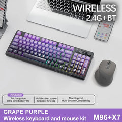 FREEWOLF M96™ Wireless Keyboard & Mouse Combo – Bluetooth 5.0 & 2.4G, Smart Screen, 96 Keys, RGB Backlit, Silent, PBT Keycaps, Multimedia Knob, X7 4000 DPI Mouse | FlipStylez LLC®