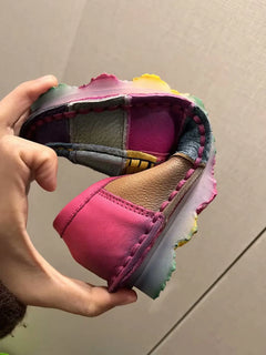 Birkuir Retro Mixed Colors Flats Women Shoes Soft Soles Loafers Shoes Genuine Leather Slip On Luxury Casual size 41 42 Shoes