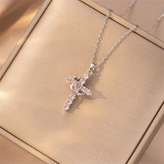Exquisite Crown Cross Rhinestone Rotating Necklace for Women Fashion Copper Stainless Steel Necklace Party Banquet Jewelry Gift