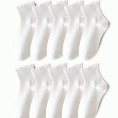 Women's Crew Socks with Ruffles, White and Black, Comfortable, Breathable, Moisture-Absorbing and Sweat-Wicking