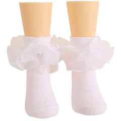 1 Pair Girls' Puffy Lace Socks Children's Combed Cotton Lace Socks