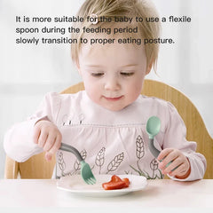 BPA Free Infant Baby Kids Children Feeding Training Non-Slip Flexible Twisting Fork Spoon Tableware