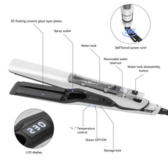 Steam Hair Straightener Professional Electric Ceramic Wide Hair Curling Flat Iron Hair Plates Lcd Display Hot Comb Straightening